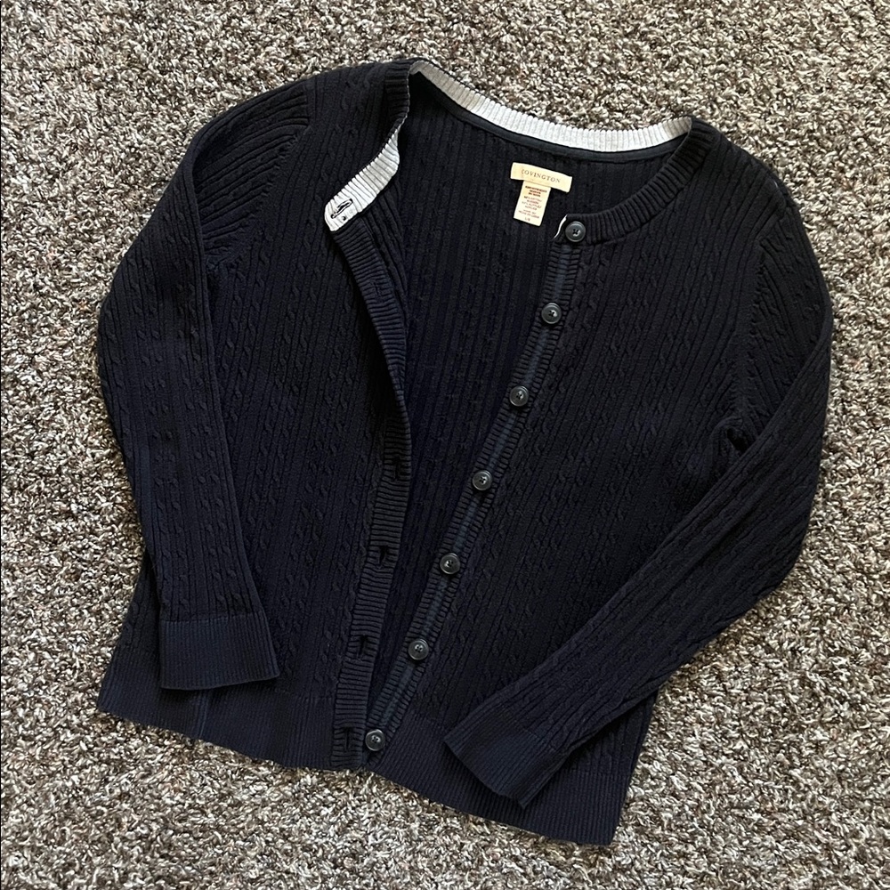 Covington Black Cable Knit Button-Up Cardigan